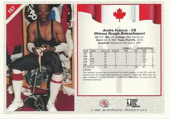 1992 All World CFL #157 Andre Francis Back