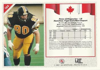 1992 All World CFL #164 Peter Giftopoulos Back