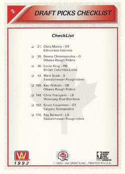 1992 All World CFL #2 Draft Picks Checklist Back