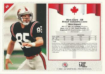1992 All World CFL #46 Matt Clark Back