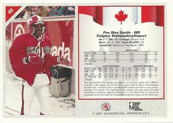 1992 All World CFL #49 Pee Wee Smith Back