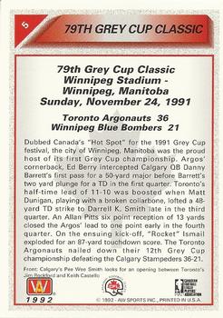 1992 All World CFL #5 79th Grey Cup Back