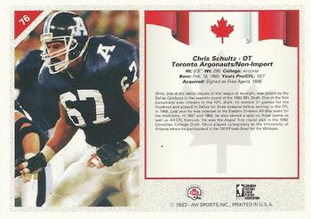 1992 All World CFL #76 Chris Schultz Back