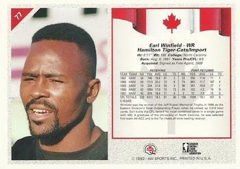 1992 All World CFL #77 Earl Winfield Back