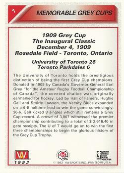 1992 All World CFL #7 Memorable Grey Cups 1909 Back