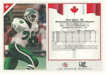 1992 All World CFL #86 Gary Lewis Back