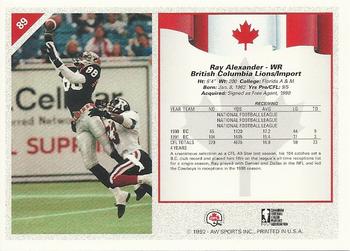 1992 All World CFL #89 Ray Alexander Back