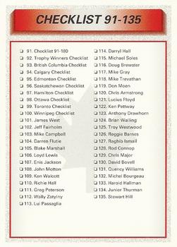 1992 All World CFL #91 Checklist 91-180 Front