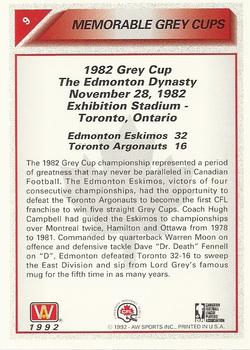 1992 All World CFL #9 Memorable Grey Cups 1982 Back