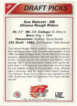 1992 All World CFL - Foil #109 Ken Walcott Back
