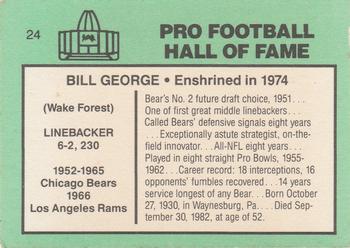 1985-88 Football Immortals #24 Bill George Back