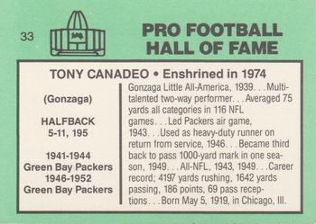 1985-88 Football Immortals #33 Tony Canadeo Back