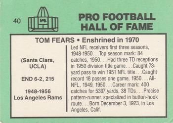 1985-88 Football Immortals #40 Tom Fears Back