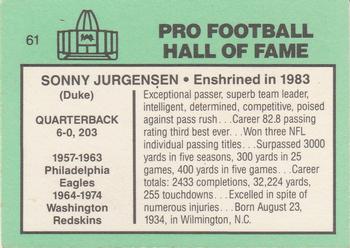 1985-88 Football Immortals #61 Sonny Jurgensen Back