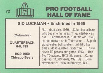 1985-88 Football Immortals #72 Sid Luckman Back