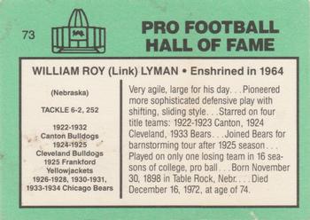 1985-88 Football Immortals #73 William Roy (Link) Lyman Back
