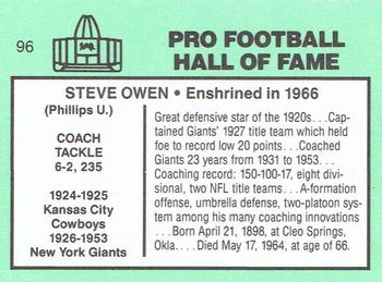 1985-88 Football Immortals #96 Steve Owen Back
