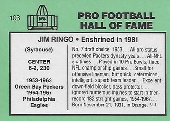 1985-88 Football Immortals #103 Jim Ringo Back