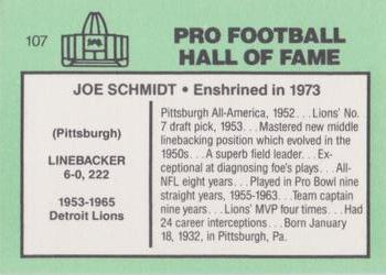 1985-88 Football Immortals #107 Joe Schmidt Back