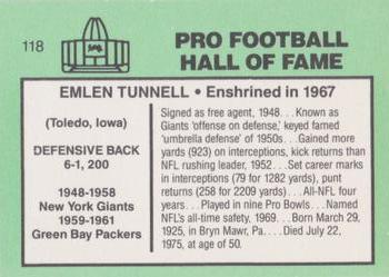 1985-88 Football Immortals #118 Emlen Tunnell Back