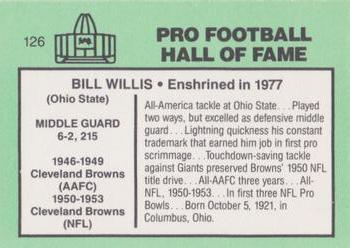 1985-88 Football Immortals #126 Bill Willis Back