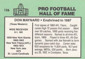 1985-88 Football Immortals #136 Don Maynard Back