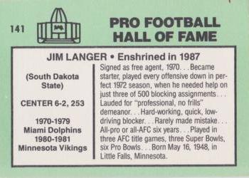 1985-88 Football Immortals #141 Jim Langer Back