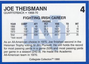 1990 Collegiate Collection Notre Dame #4 Joe Theismann Back