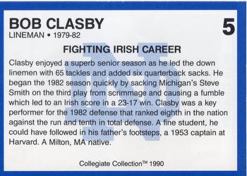 1990 Collegiate Collection Notre Dame #5 Bob Clasby Back