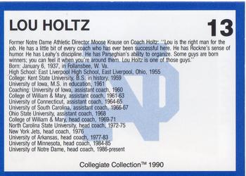 1990 Collegiate Collection Notre Dame #13 Lou Holtz Back