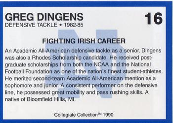1990 Collegiate Collection Notre Dame #16 Greg Dingens Back