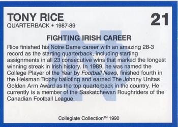 Notre Dame Tony Rice Football Card 1990 Collegiate Collection #21 