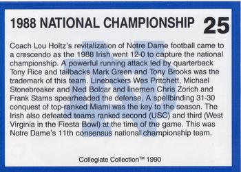 1990 Collegiate Collection Notre Dame #25 1988 National Championship Back