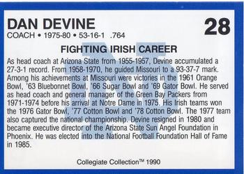 1990 Collegiate Collection Notre Dame #28 Dan Devine Back