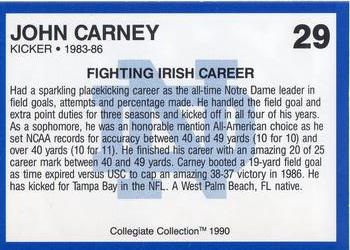 1990 Collegiate Collection Notre Dame #29 John Carney Back