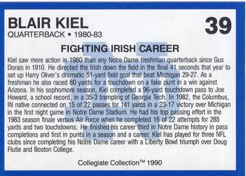1990 Collegiate Collection Notre Dame #39 Blair Kiel Back