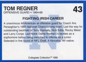 1990 Collegiate Collection Notre Dame #43 Tom Regner Back