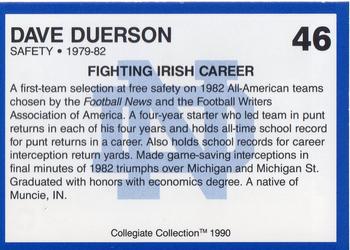 1990 Collegiate Collection Notre Dame #46 Dave Duerson Back