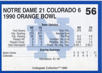 1990 Collegiate Collection Notre Dame #56 1990 Orange Bowl Back
