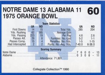1990 Collegiate Collection Notre Dame #60 1975 Orange Bowl Back