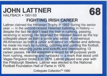 1990 Collegiate Collection Notre Dame #68 John Lattner Back