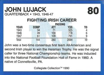 1990 Collegiate Collection Notre Dame #80 John Lujack Back
