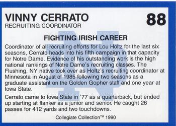 1990 Collegiate Collection Notre Dame #88 Vinny Cerrato Back