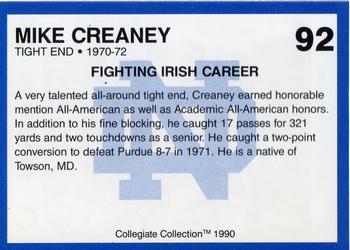 1990 Collegiate Collection Notre Dame #92 Mike Creaney Back