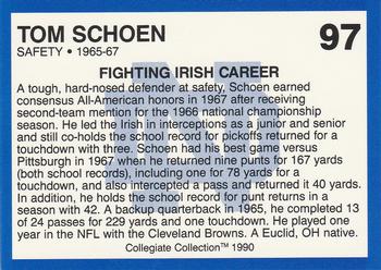 1990 Collegiate Collection Notre Dame #97 Tom Schoen Back