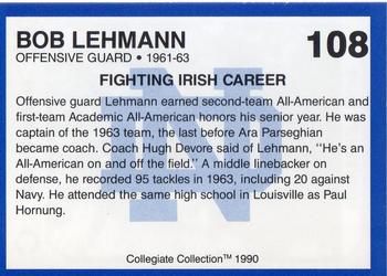 1990 Collegiate Collection Notre Dame #108 Bob Lehmann Back