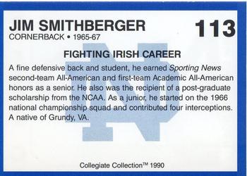 1990 Collegiate Collection Notre Dame #113 Jim Smithberger Back