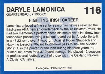 1990 Collegiate Collection Notre Dame #116 Daryle Lamonica Back
