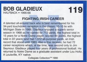 1990 Collegiate Collection Notre Dame #119 Bob Gladieux Back