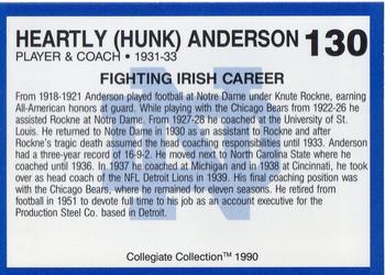 1990 Collegiate Collection Notre Dame #130 Heartley (Hunk) Anderson Back